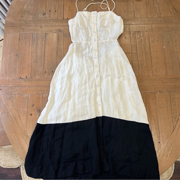 MAEVE ANTHROPOLOGIE COLOR BLOCK LINEN BUTTON FRONT OPEN  BACK MIDI DRESS SMALL - Picture 6 of 13